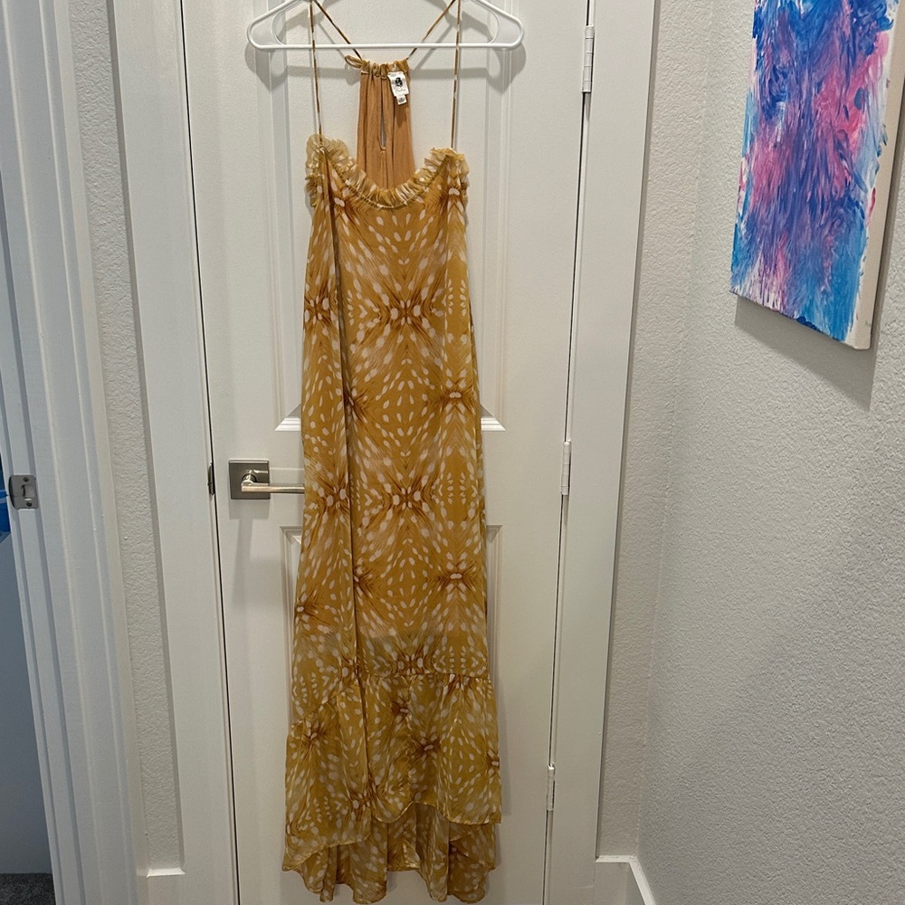 Anthropologie Flawless Elegant Yellow Patterned Maxi Dress